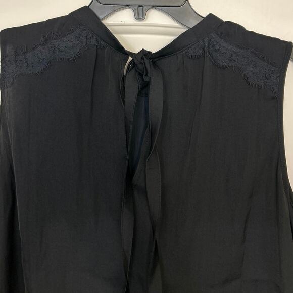 G By Giuliana Black Sleeveless Tie Neck Lace Trim Satin Top Large New - Picture 8 of 12